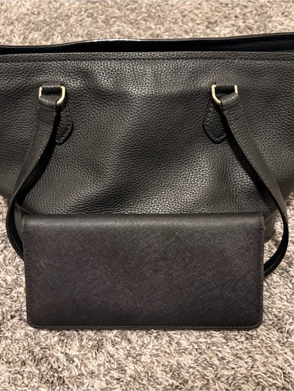 kate spade Black Leather Tote with Matching Wallet Set